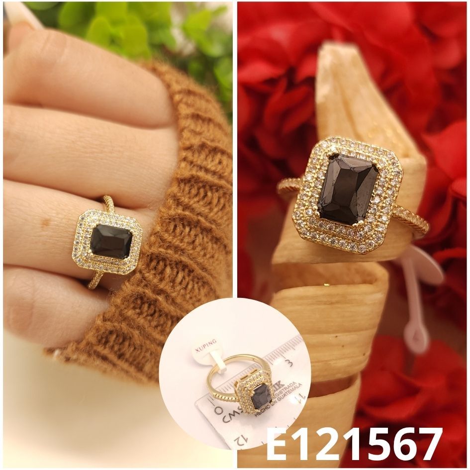 ANILLO ENCHAPADO EN ORO 14K PIEDRA NEGRA XUPING