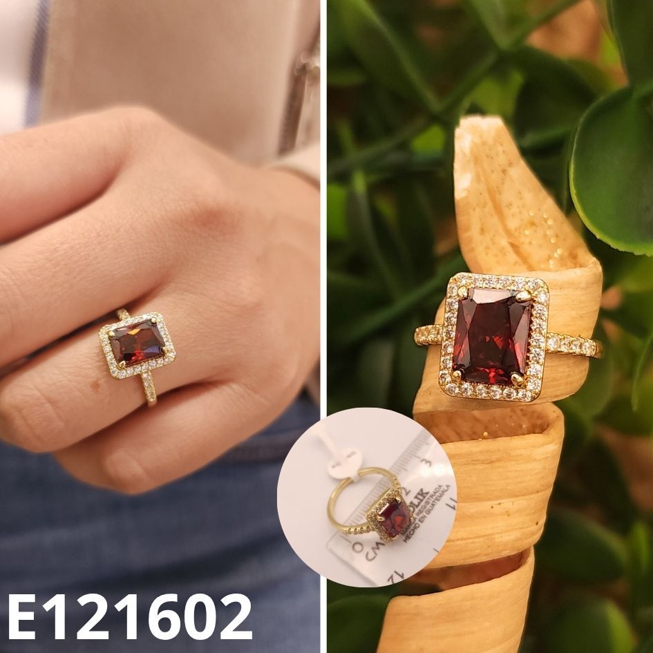 ANILLO ENCHAPADO EN ORO 14K PIEDRA ROJA