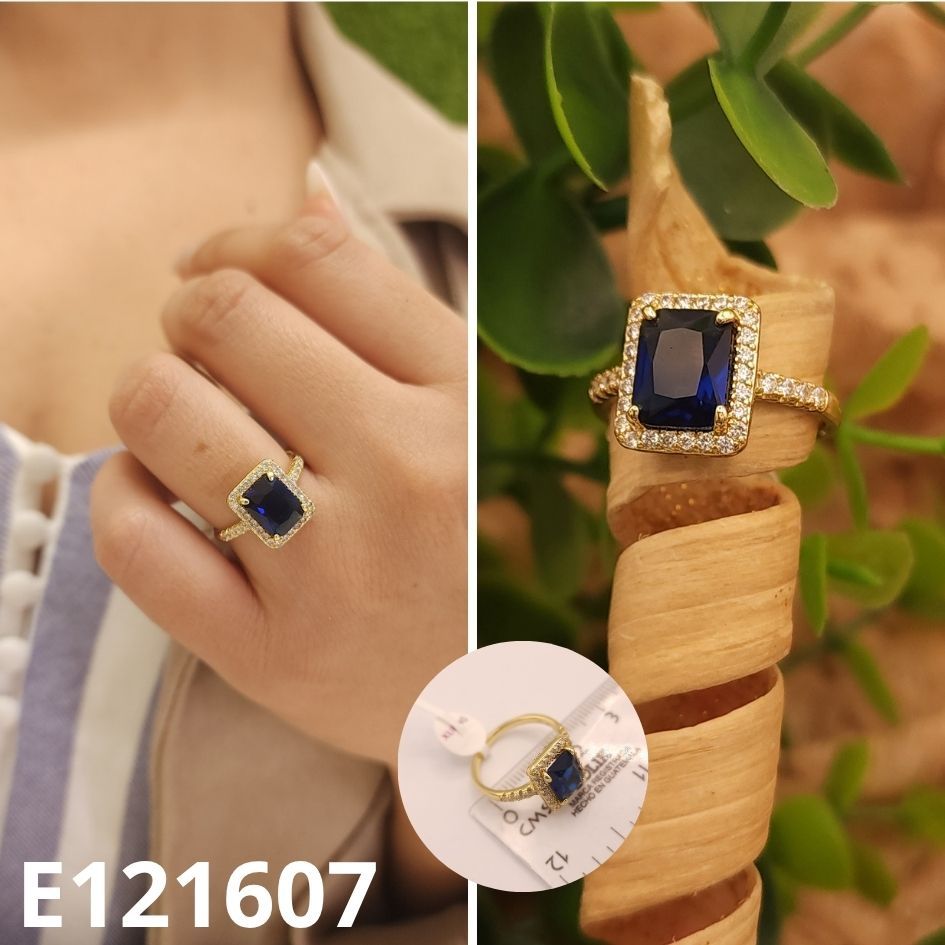 ANILLO ENCHAPADO EN ORO 14K PIEDRA AZUL