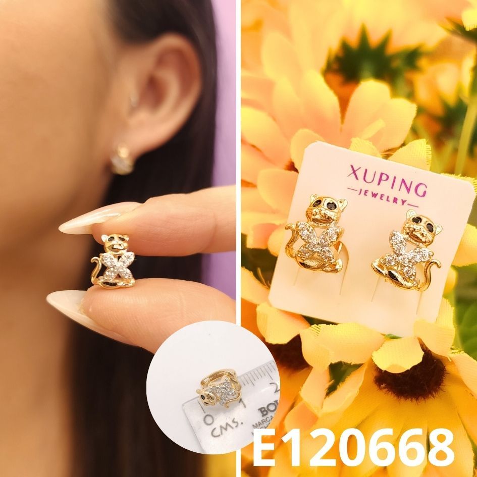 ARGOLLAS ENCHAPADOS EN ORO 14K GATITO 1.1CM