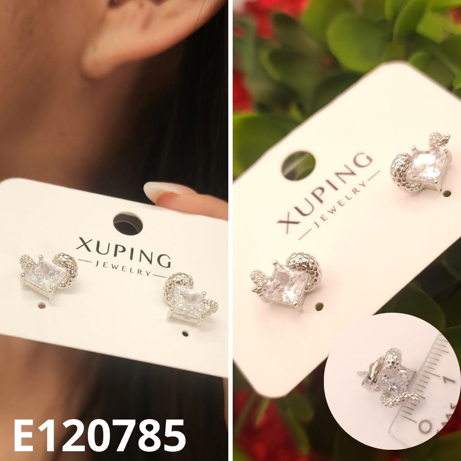 ARETES ENCHAPADOS EN PLATINO SERPIENTE CON DIAMANTE 1CM