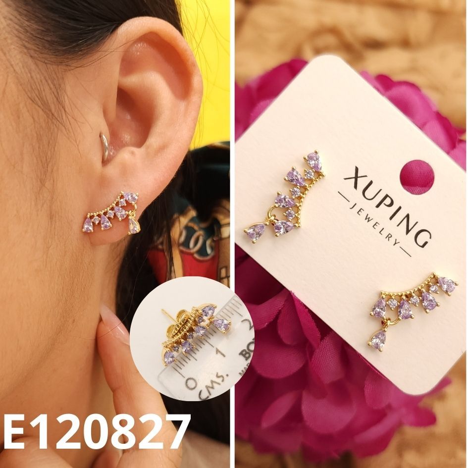ARETES ENCHPADOS EN ORO 14K MORADOS 1.8CM