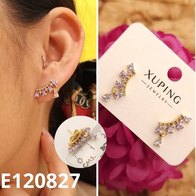 ARETES ENCHPADOS EN ORO 14K MORADOS 1.8CM