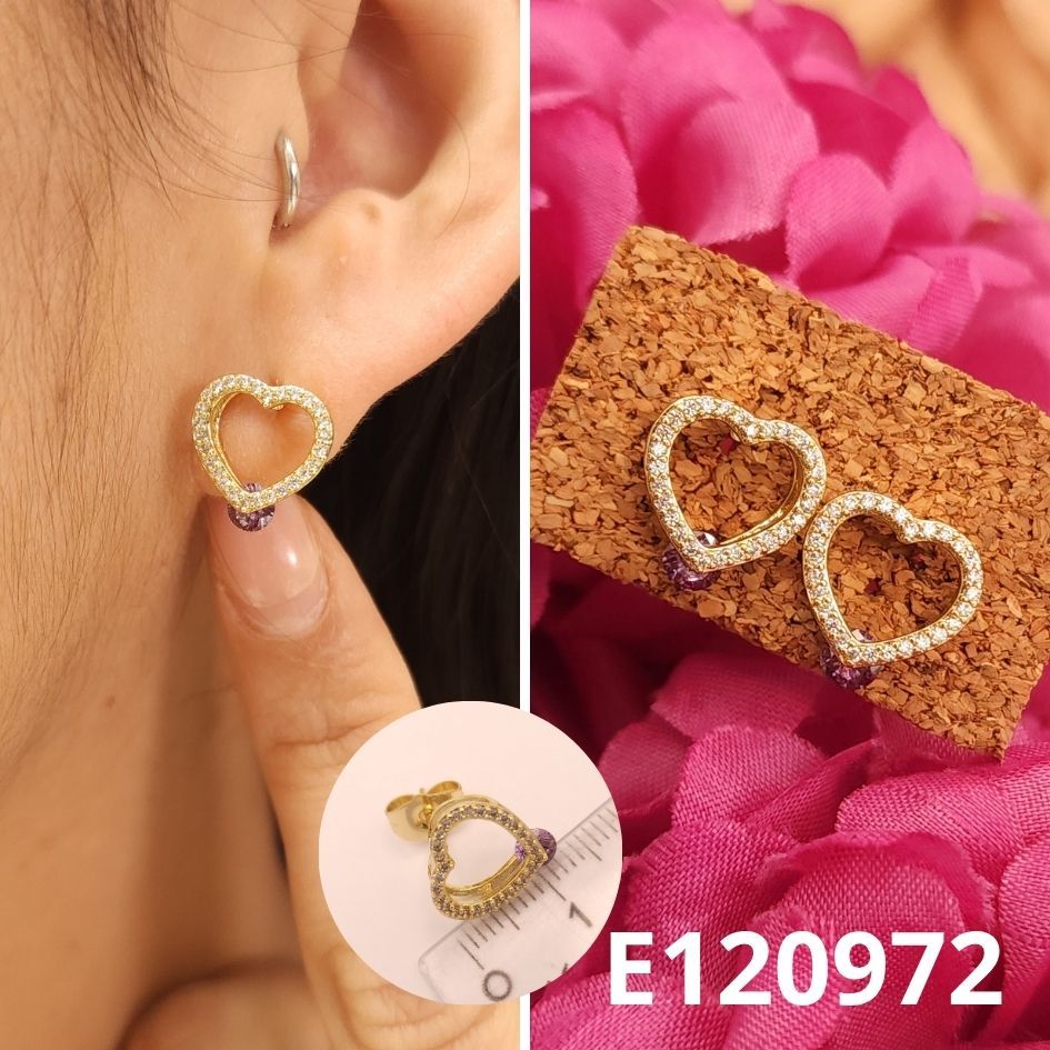 ARETES ENCHAPADOS EN ORO 14K CORAZON 1.2CM