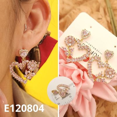 ARETES ENCHAPADOS EN ORO 14K CORAZON ROSADO 3.3CM