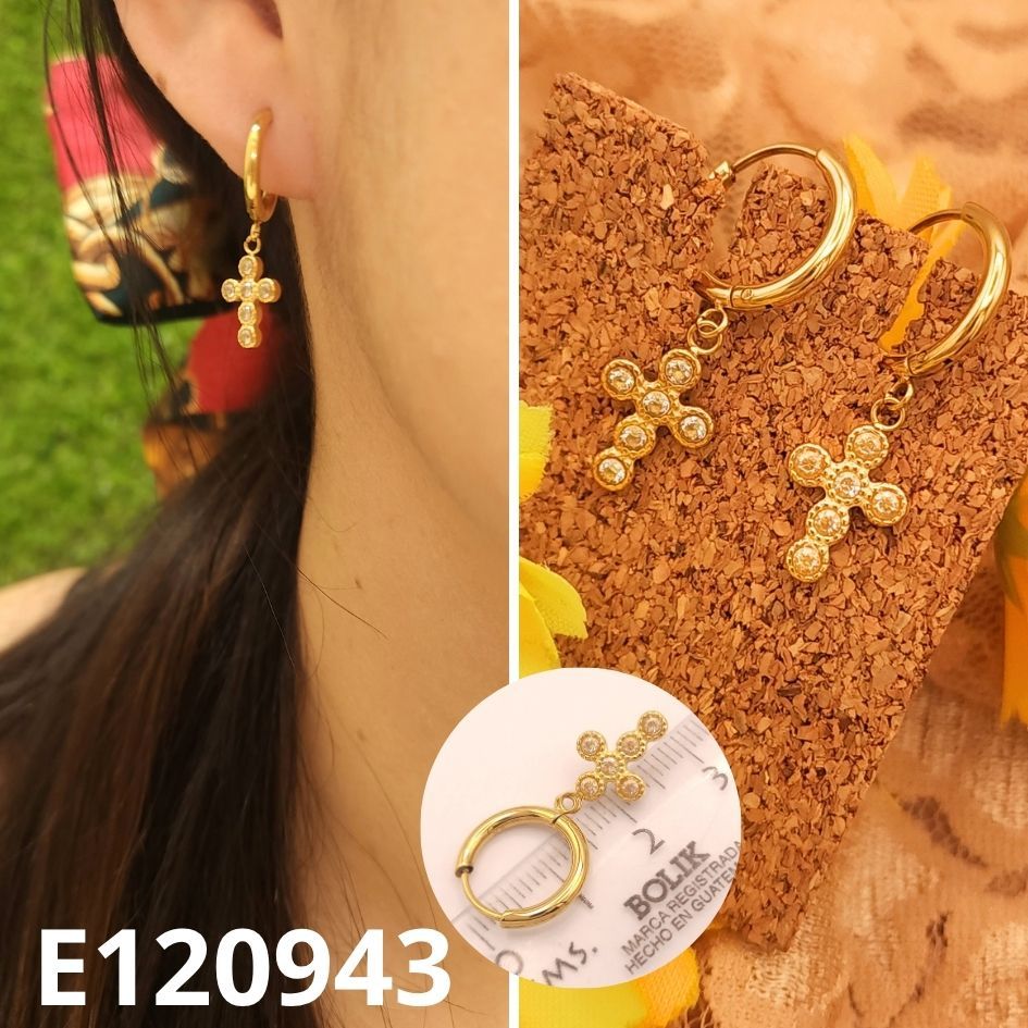 ARETES ENCHAPADOS EN ORO 14K CRUZ