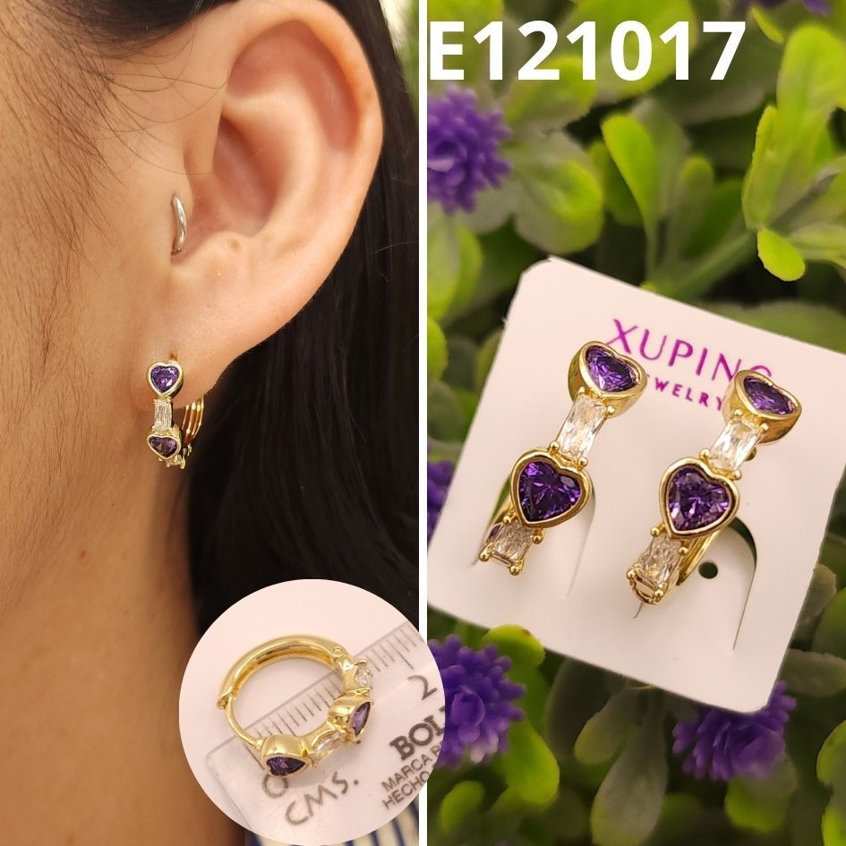 ARGOLLAS ENCHAPADAS EN ORO 14K HUGGIES CORAZON MORADO