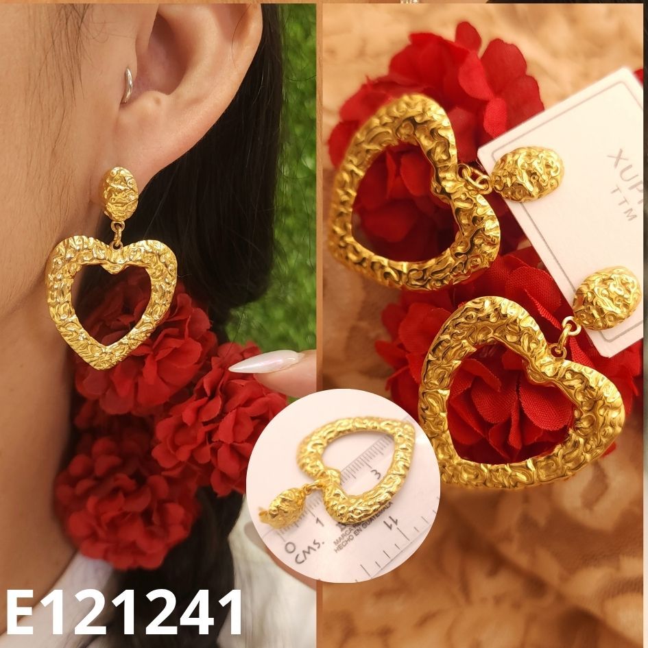 ARETES ENCHAPADOS EN ORO 14K CORAZON 4.5CM