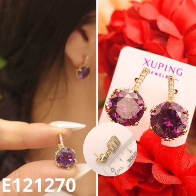 ARETES ENCHAPADOS EN ORO 18K PIEDRA MORADA 1.8CM