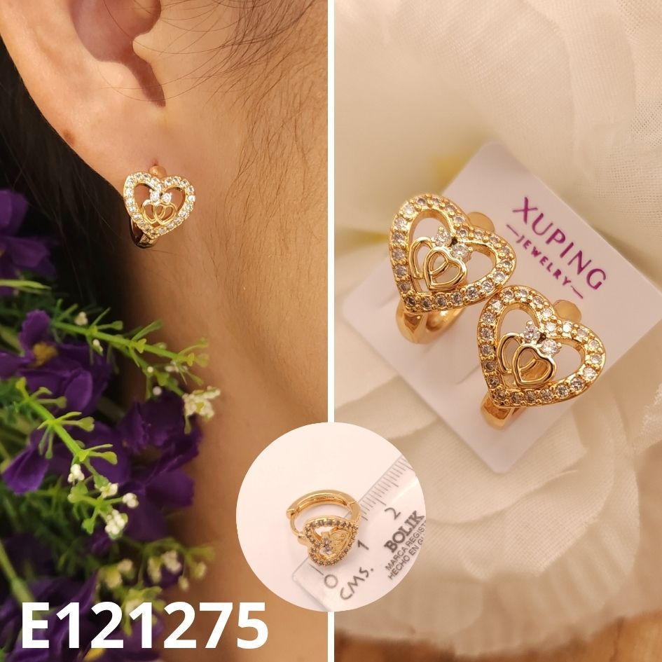 ARETES ENCHAPADOS EN ORO 18K CORAZON ROSADO 1.5CM
