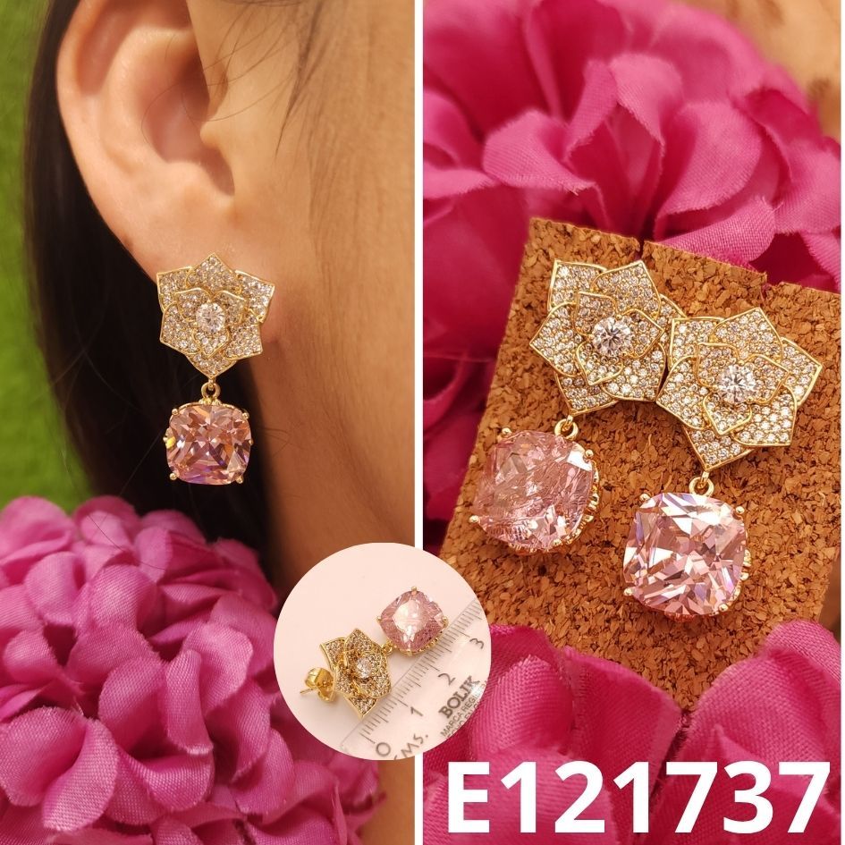 ARETES ENCHAPADOS EN ORO 14K FLOR ROSADO