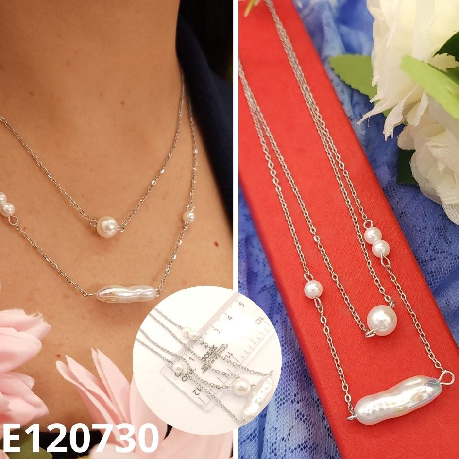 GARGANTILLA ENCHAPADA EN PLATINO PERLAS DOS CADENAS 42 A 47CM LARGO