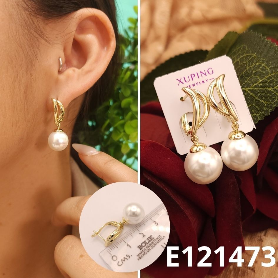 ARETES ENCHPADOS EN ORO 14K PERLA GRANDE 3CM LARGO