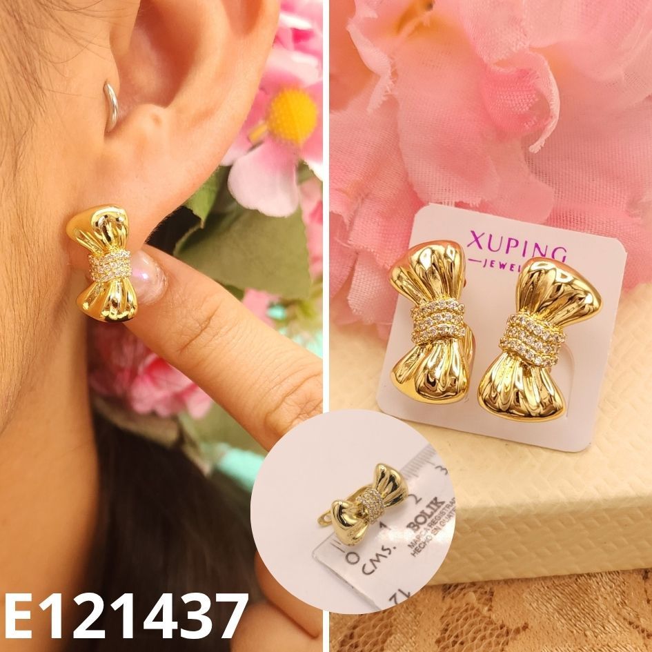 ARETES ENCHAPADOS EN ORO 14K MOÑITA 1.8CM