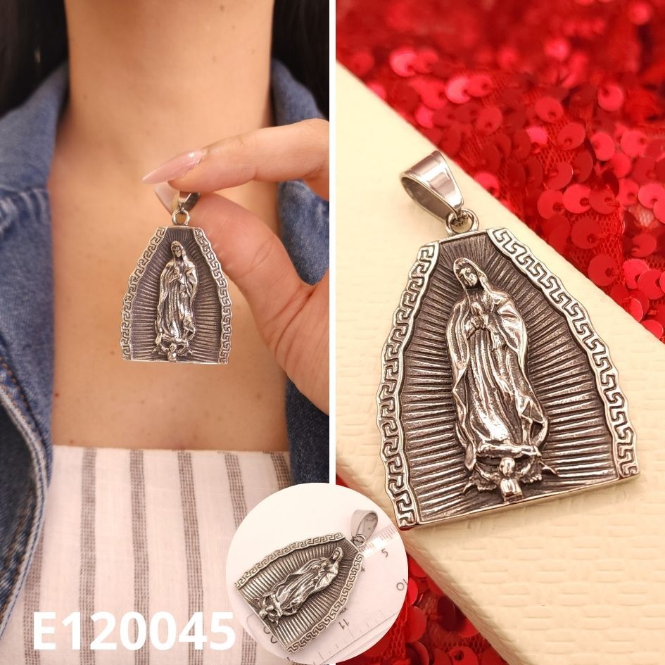 GARGANTILLA DIJE Y CADENA ACERO INOXIDABLE VIRGEN DE GUADALUPE 5.6CM
