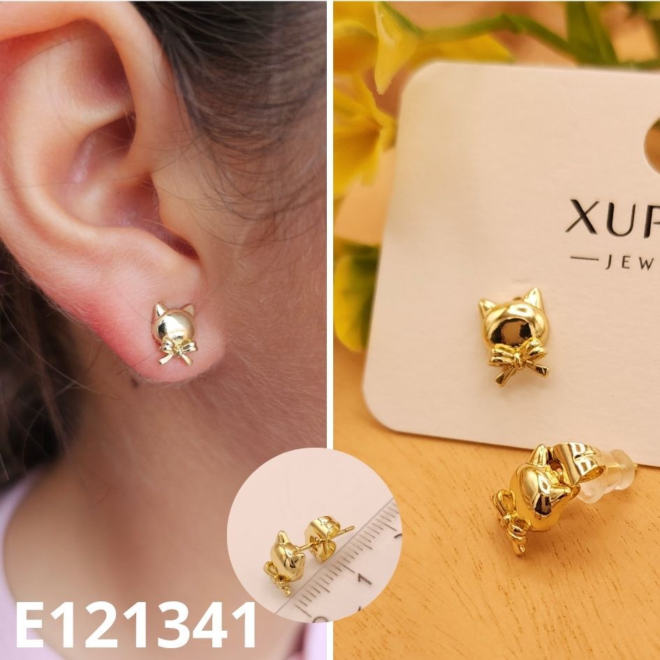 ARETES ENCHAPADOS EN ORO 14K GATITOS 1CM