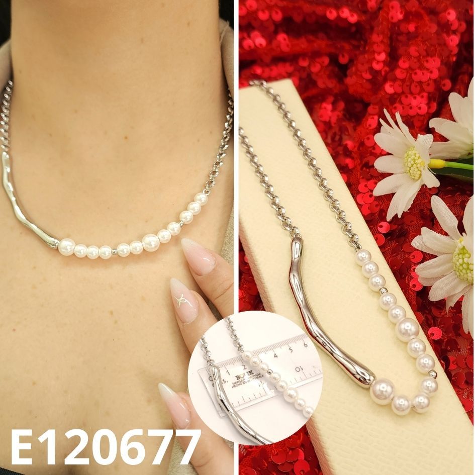COLLAR ENCHAPADO EN PLATINO PERLAS 42 A 45CM LARGO