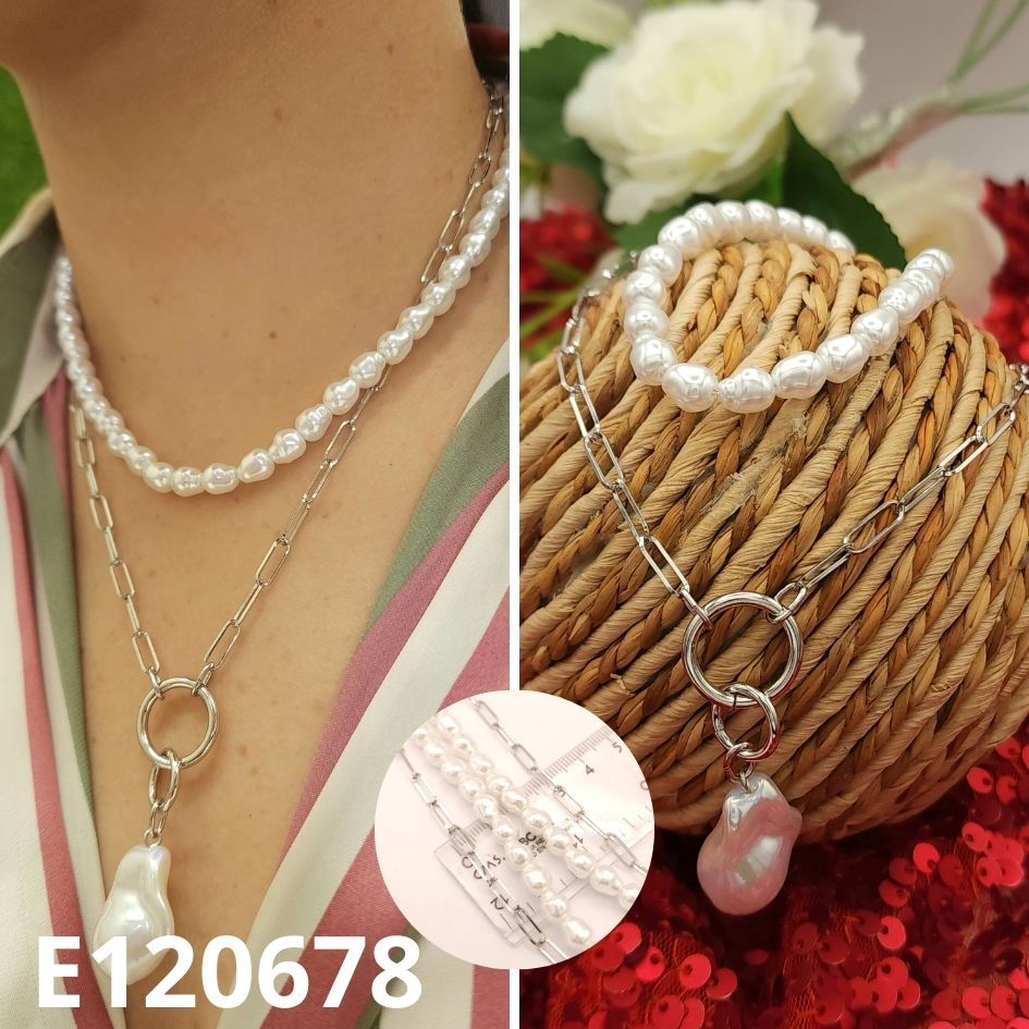 COLLAR ENCHAPADO EN PLATINO PERLAS 45 A 505CM LARGO
