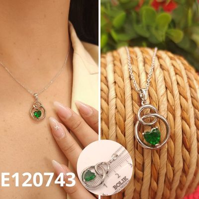 GARGANTILLA ENCHAPADA EN PLATINO CORAZON VERDE 40 A 45CM LARGO