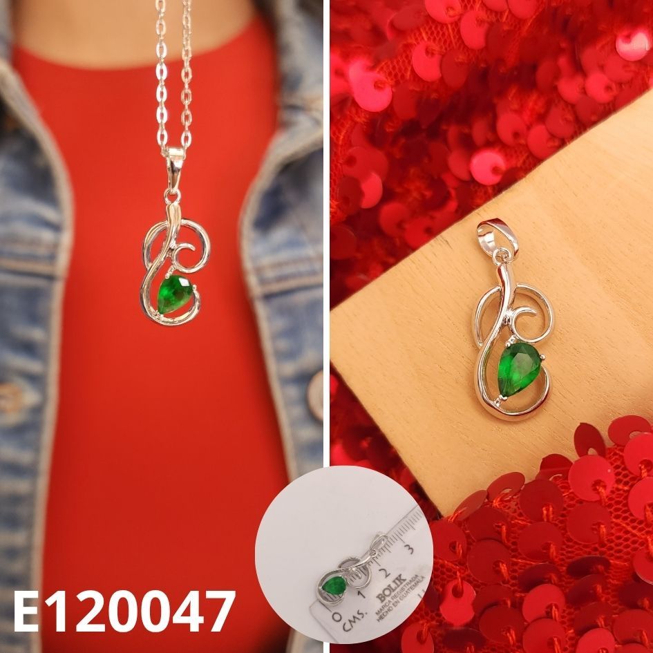 DIJE ENCHAPADO EN PLATINO PIEDRA VERDE 2.6CM