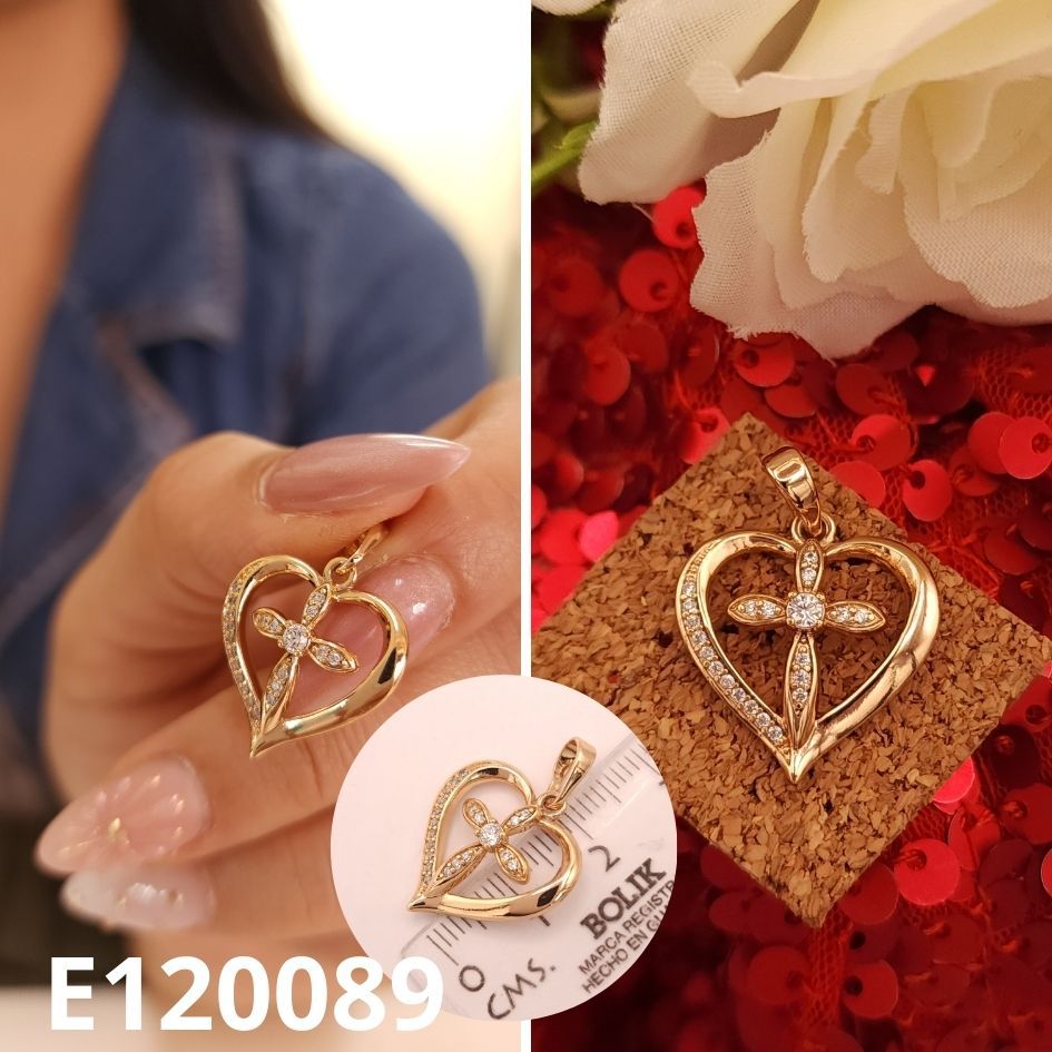 DIJE ENCHAPADO EN ORO 18K CORAZON CON CRUZ 2.7CM