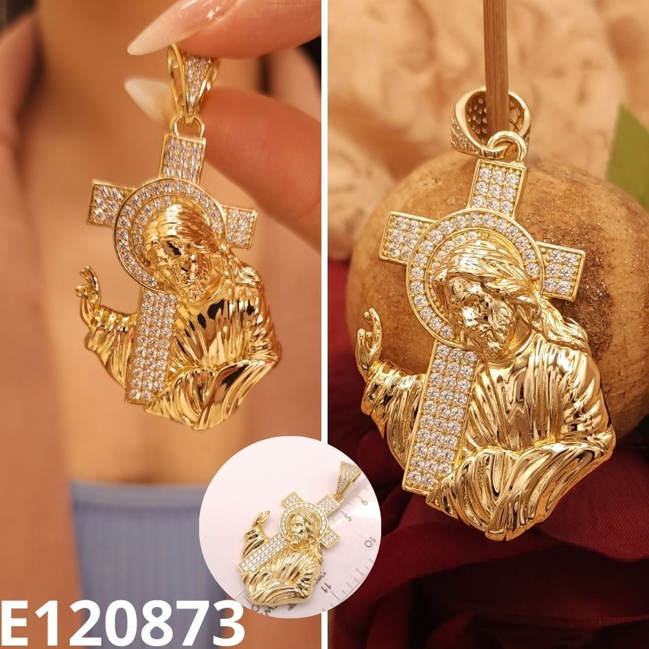 DIJE ENCHAPADO EN ORO 14K JESUS CON LA CRUZ 5CM