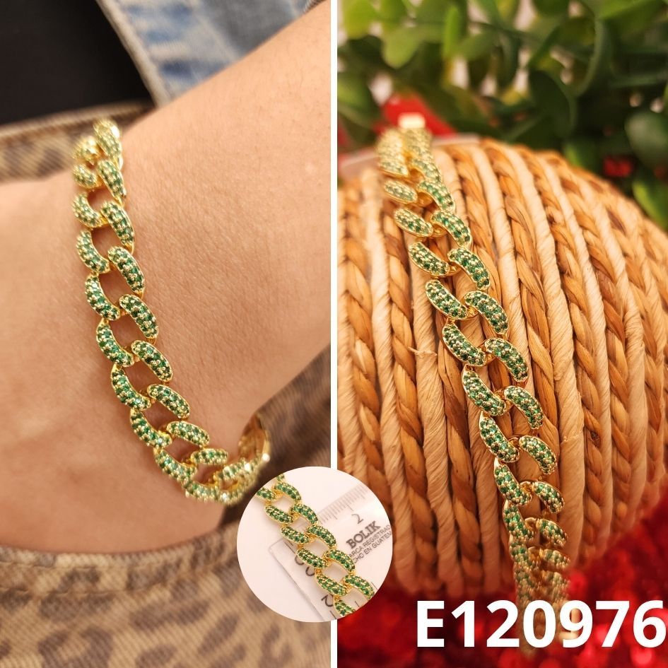 PULSERA ENCHAPADA EN ORO 14K 19CM LARGO VERDE