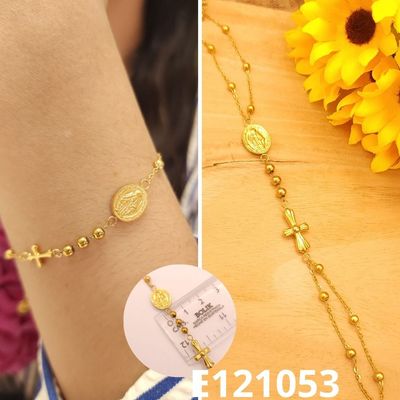 PULSERA ENCHAPADA EN ORO 14K VIRGEN Y CRUZ 17 A 19CM LARGO PULSERA ENCHAPADA EN ORO 14K VIRGEN Y CRUZ 17 A 19CM LARGO