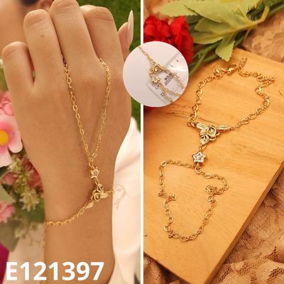PULSERA CON ANILLO ENCHAPADA EN ORO 18K FLOR 17 A 20CM LARGO PULSERA CON ANILLO ENCHAPADA EN ORO 18K FLOR 17 A 20CM LARGO