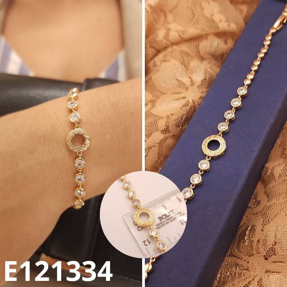 PULSERA ENCHAPADA EN ORO 18K CIRCULO Y PUNTOS DE LUZ 17 A 19CM LARGO