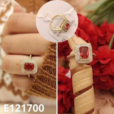 ANILLO ENCHAPADO EN ORO 14K PIEDRA ROJA Y CIRCONIAS XUPING