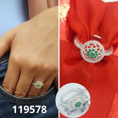 ANILLO DE PLATA 925 FLOR VERDE