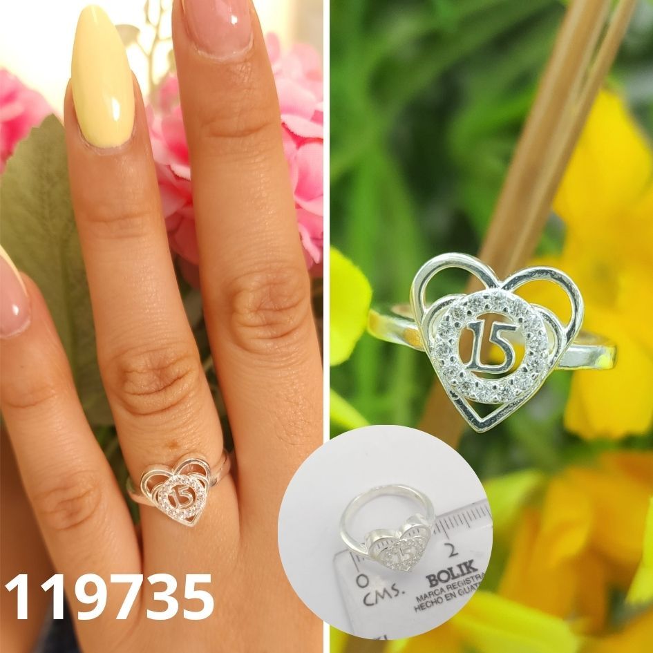ANILLO DE PLATA 925 DE CORAZON 15 AÑOS