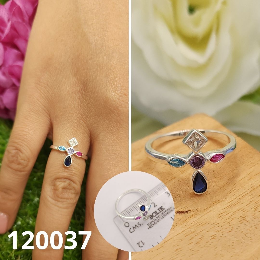 ANILLO DE PLATA 925 CRUZ COLORES