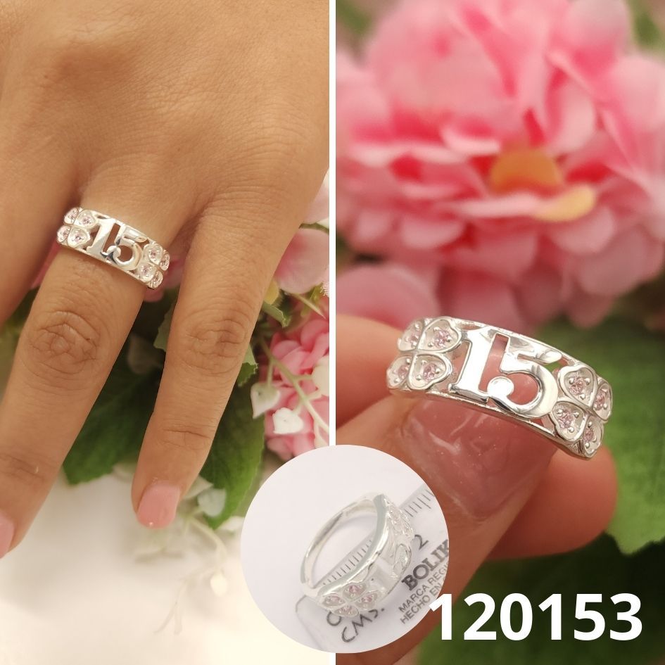 ANILLO DE PLATA 925 QUINCE AÑOS PIEDRA ROSADO