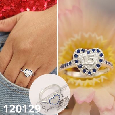 ANILLO D EPLATA 925 QUINCE AÑOS CORAZON AZUL