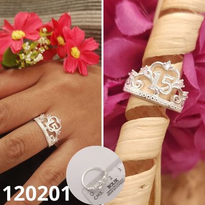 ANILLO DE PLATA 925 QUINCE AÑOS PIEDRAS ROSADAS