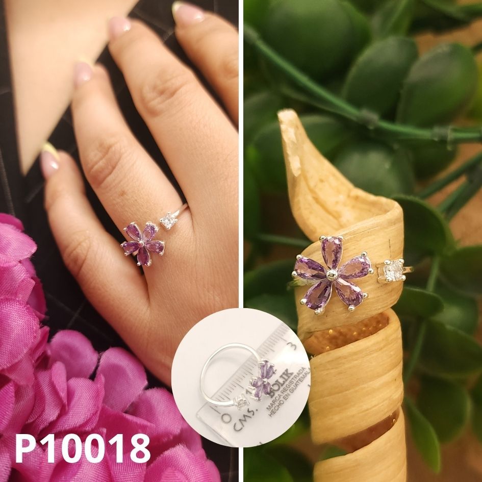 ANILLO DE PLATA 925 FLOR MORADA