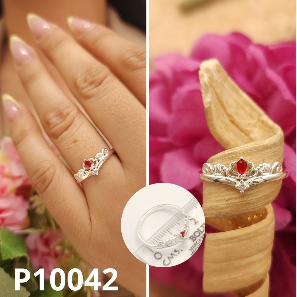 ANILLO DE PLATA 925 CORONITA ROJA