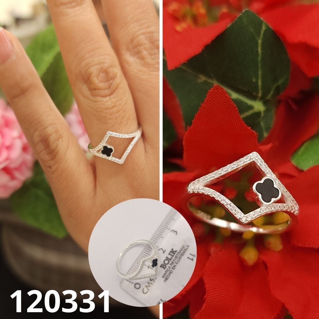 ANILLO DE PLATA 925 TREBOL NEGRO