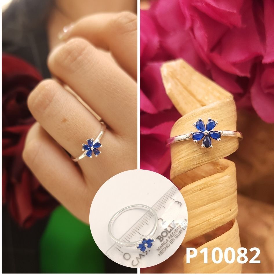 ANILLO DE PLATA 925 FLOR AZUL