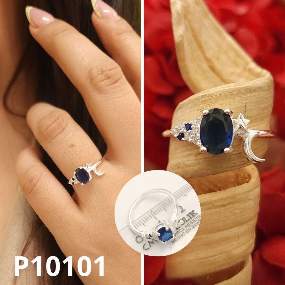 ANILLO DE PLATA 925 LUNA Y ESTRELLA AZUL