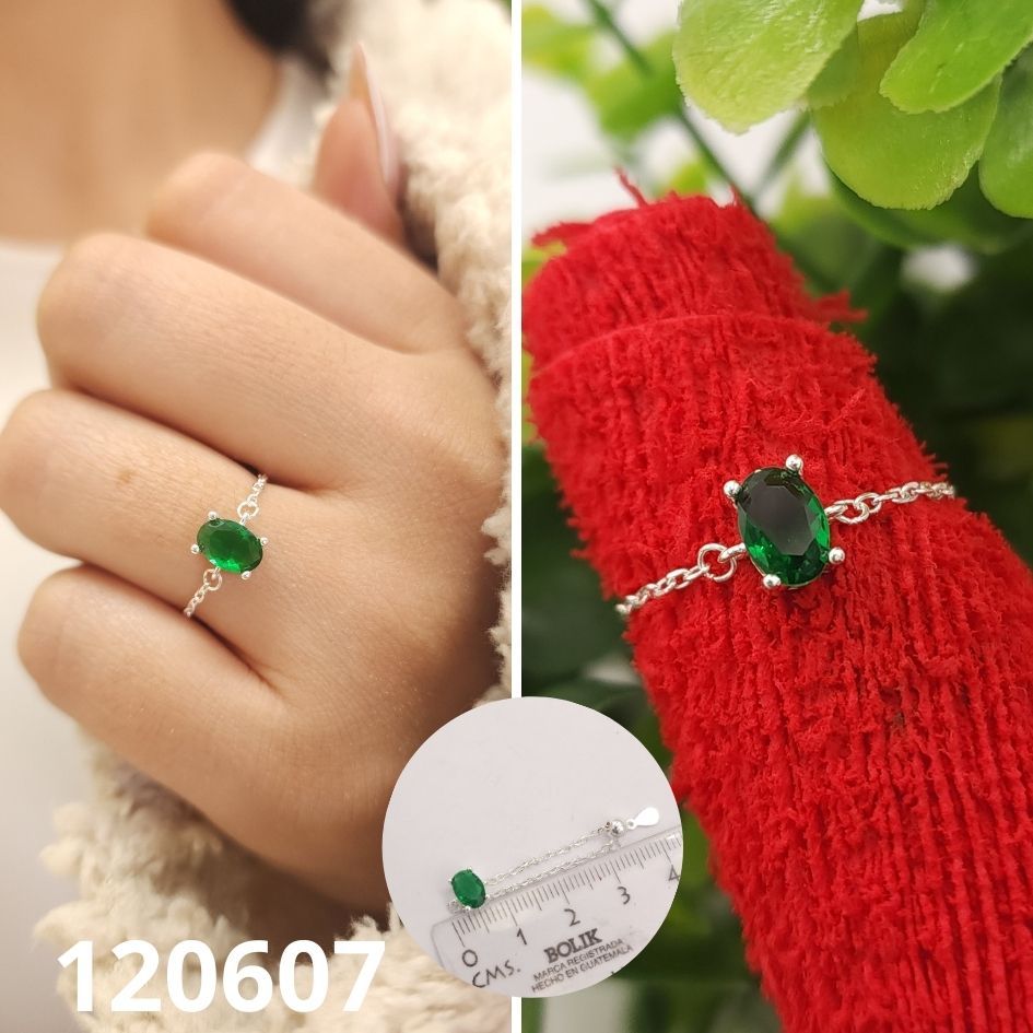 ANILLO DE PLATA 925 GOTA VERDE AJUSTABLE