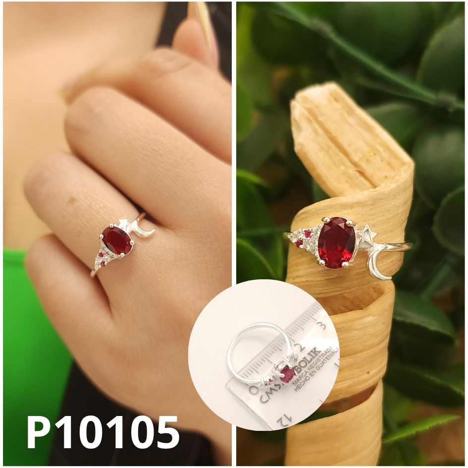 ANILLO DE PLATA 925 LUNA Y ESTRELLA ROJO