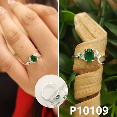 ANILLO DE PLATA 925 LUNA Y ESTRELLA VERDE