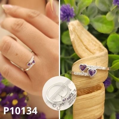 ANILLO DE PLATA 925 CORAZONES MORADOS