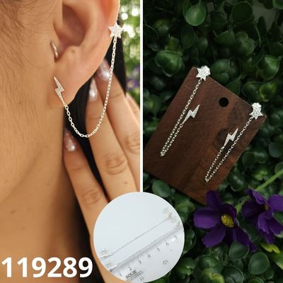 ARETES DE PLATA 925 ESTRELLA Y RAYO 8CM PARA DOBLE AGUJERITO