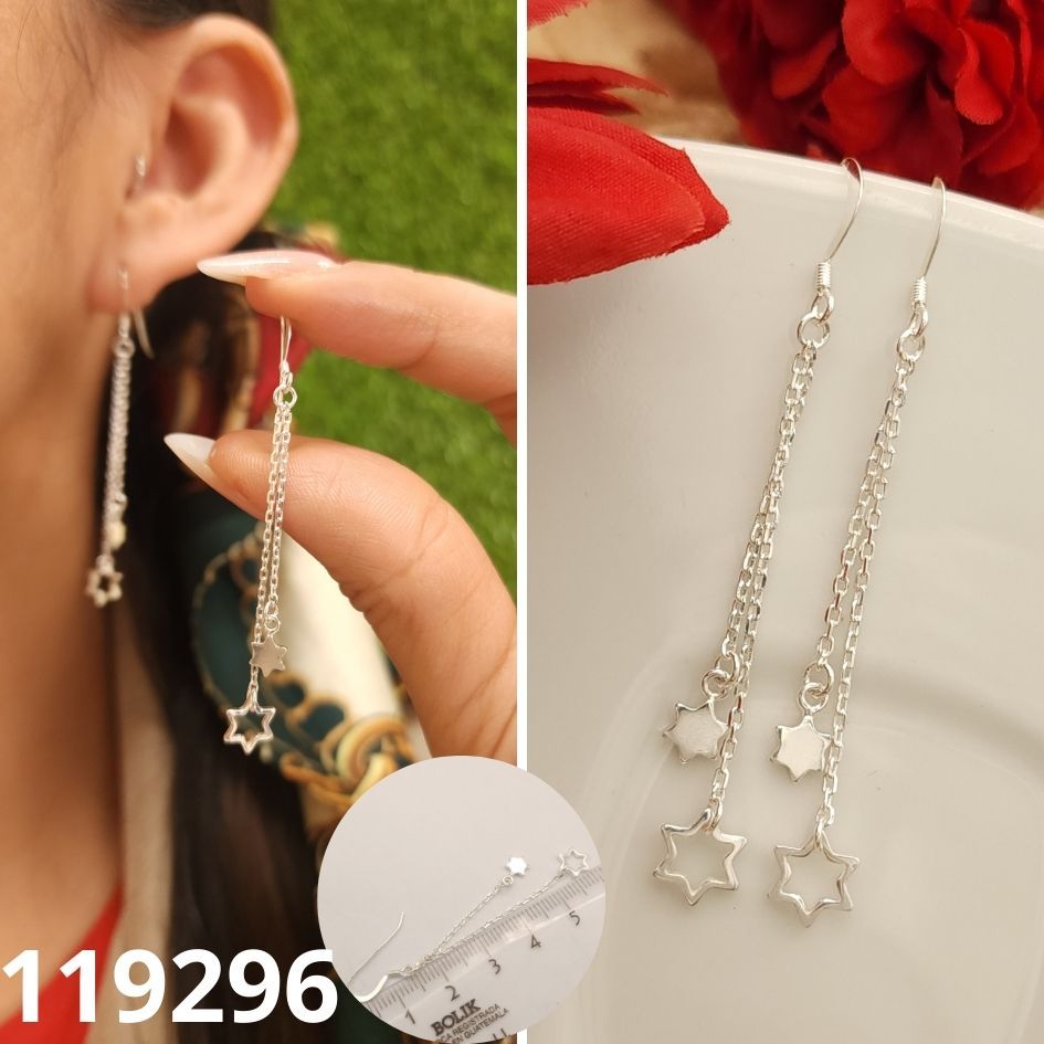 ARETES DE PLATA 925 ESTRELLAS 5CM LARGO GANCHO