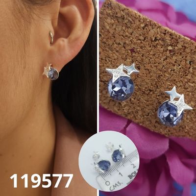ARETES DE PLATA 925 ESTRELLA Y PIEDRA MORADA