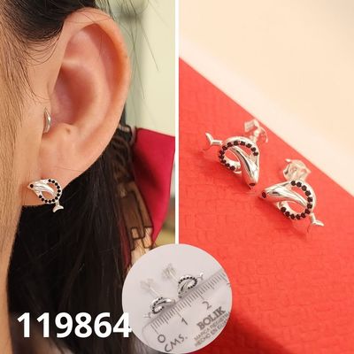 ARETES DE PLATA 925 DELFINES NEGROS 1.2CM